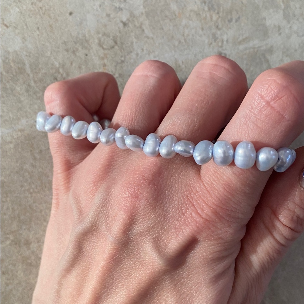 Icy Blue Freshwater Pearl Stretch Bracelet - Picture 5 of 6
